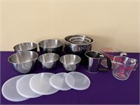 Nesting Stainless Steel Bowls, Pyrex, Sifter
