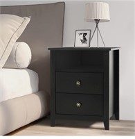 Black Wood Nightstand Set with Drawers, Bedside