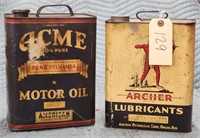 "Acme Motor Oil" & "Archer Lubricants" 2GAL Cans