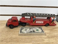 Vintage tin friction toy fire truck made in Japan