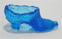 * Vintage Blue Glass Shoe - Cabbage Rose Pattern