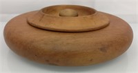 Unique vintage turned wood bowl w/lid 8.5"x 2"