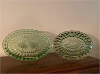 Green Depression Glass Platters w/Stands