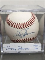SIGNED BALL IN ACRLYIC CASE DAVEY JOHNSON