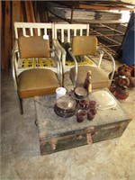 4 CHAIRS, TRUNK, GLASSWARE