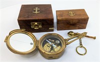 Sine Natural Brass Nautical Compass W. Whistle