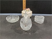 Lot of Cut Glass Trinket and Ring Containers and H