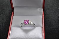 Pink sapphire heart diamond ring 10kt