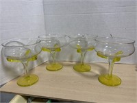 4 Large Glasses With Yellow Stems