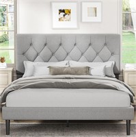 Queen Bed Frame Upholstered  No Box  Grey