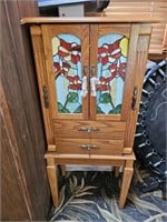 1990s New Stained Glass Floor Standing Jewelry box