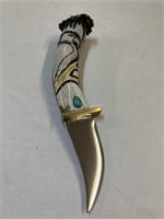 Handmade Knife w/Antler Handle & Native Am.