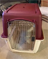 Large cream and maroon dog crate