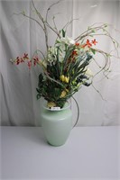 Green Glass Vase / Artificial Decor