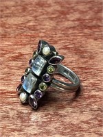 Sterling .925 Silver Assorted Gems Tower Ring
