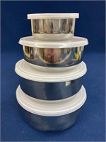 (4) Stainless Steel Storage bowls with matching