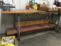 Stainless  wood top moveable work bench