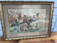 Antique David, 1905 water color, flower kids