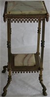 ORNATE VICTORIAN BRASS AND ONYX TWO TIERED STAND,