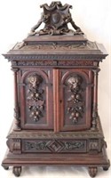 EXCEPTIONALLY CARVED 19TH C. WALNUT JEWELRY CHEST,