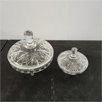 2 Pressed Glass Lidded Dishes