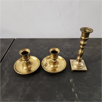 3 Brass Candlestick Holders