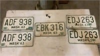 (5) Vintage 1963 Washington License Plates