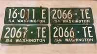 (4) Vintage 1954 Washington License Plates
