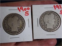 2 Barber Half Dollars 1900 S & 1915 S