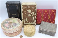 6 Assorted Carved, Fabric Trinket Boxes