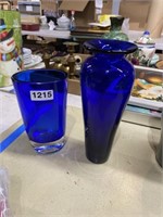 2pc blue art glass vases