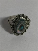 STERLING SILVER & ABALONE RING SZ 7.75 SIGNED EBJ