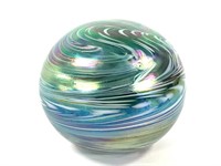 St. Clair Iridescent Swirl Paperweight, Signed