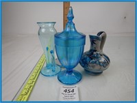 CARNIVAL GLASS CONTAINER- BLUE GLASS VASES