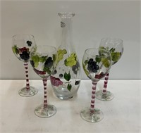 Decanter and (4) Wine Goblets