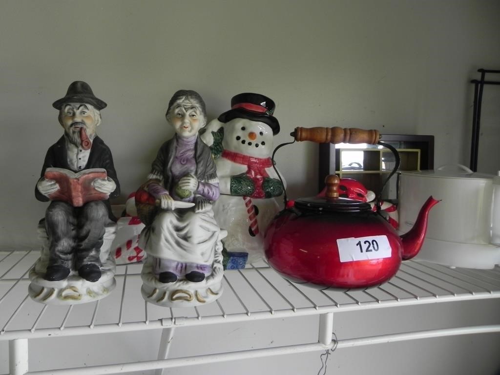 Figurines, Snowman, Tea Kettle, Etc.