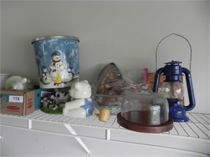 Lot of Misc. Décor, Domed Cheese Holder, Snowman