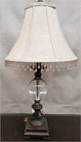 Nice Brushed Bronze & Glass Table Lamp w/ Fringed