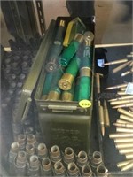 METAL AMMO BOX WITH 10 GAUGE SHOT GUN SHELLS & BOX