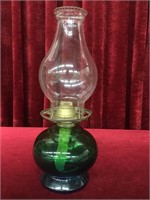 Vintage Green Glass Oil Lamp - 5.75"dia