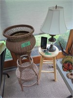 Barstool Lamp And Wicker Planter