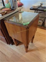 Small Size Antique Butcher Block With Glass Top
