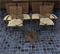 Nice Glass Patio Table with 6 Iron & Rattan Chairs