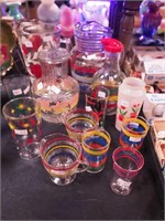 13 pieces of Depression glass, all with red