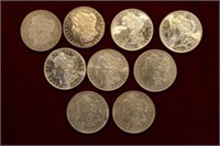 9pcs Morgan Silver Dollars 1880-81, 1886-87, 1890