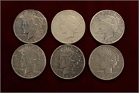 6pcs Silver Peace Dollars, 1922, 1922-D