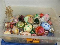 TUB OF SEQUINNED CHRISTMAS ORNAMENTS
