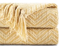 BATTILO HOME GOLD THROW BLANKET FOR COUCH, KNIT