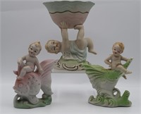 Occupied Japan Porcelain Bisque Nautical Cherubs