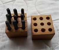 Number stamp set in wood box